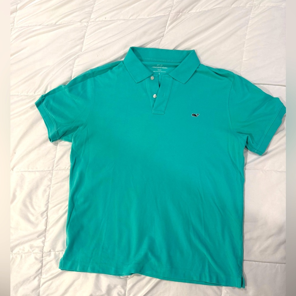 Vineyard Vines Shirt Mens Large Teal Cotton Polo Short Sleeves and Collar